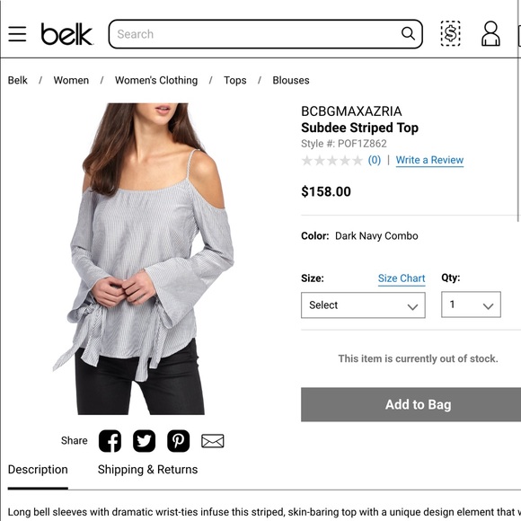 BCBG - Striped Tied Sleeve Top - Size XXS - Picture 4 of 5